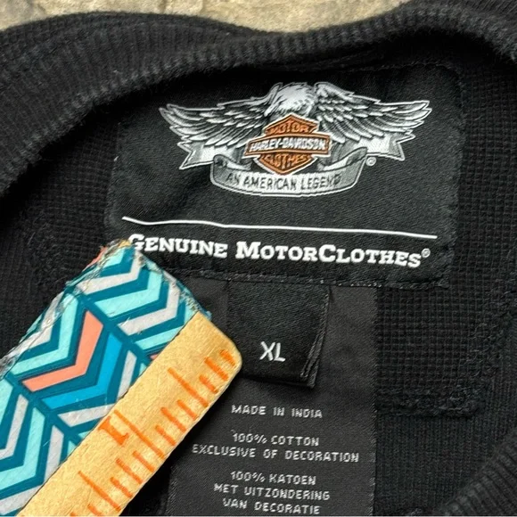 VTG Harley Davidson Thermal Shirt Mens XL Waffle Knit Long Sleeve Black Henley - Picture 5 of 8